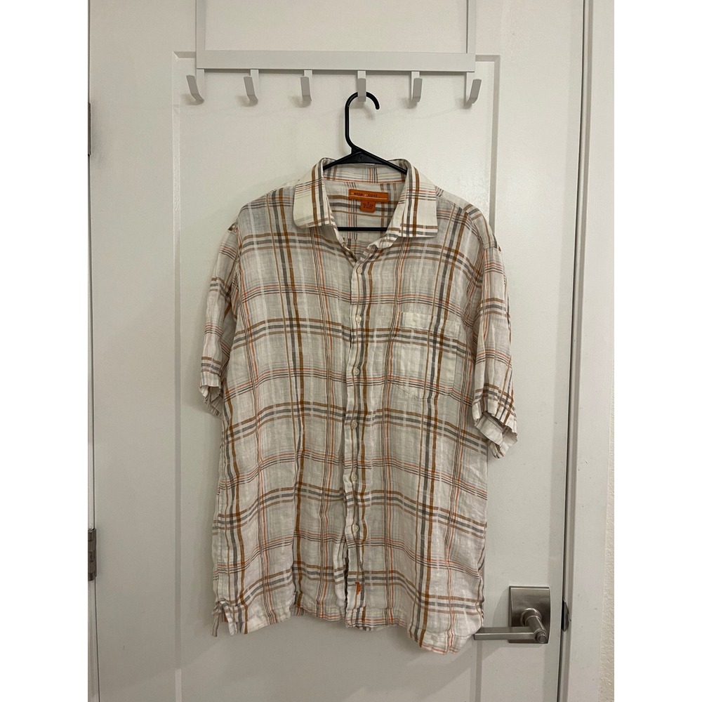 Sette Ponti Linen Checkered Men's Shirt Casual Button Down Summer